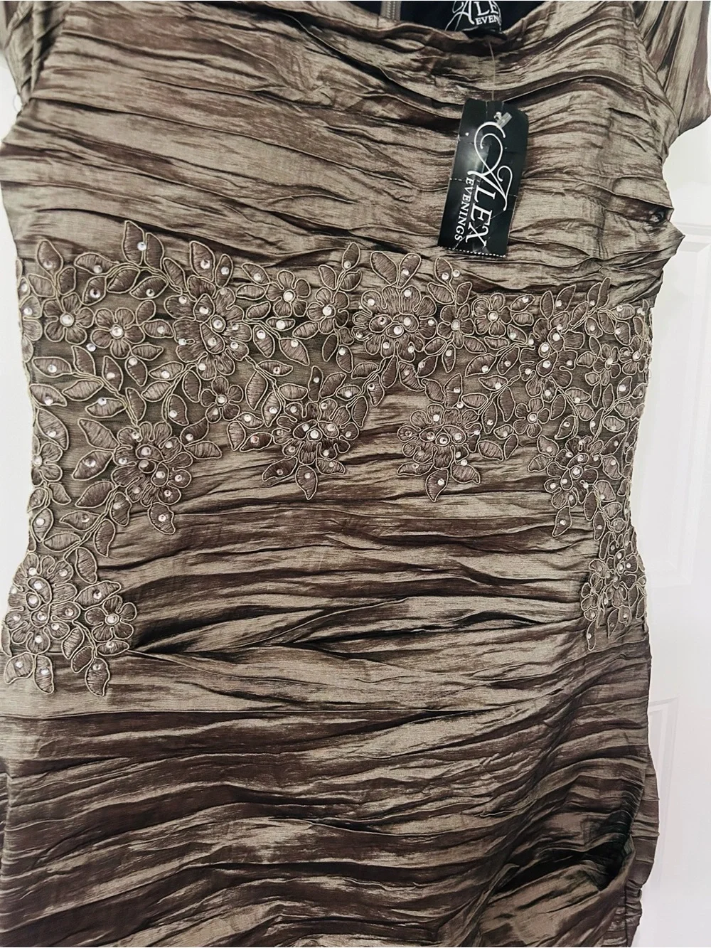 Alex Evenings Smokey Taupe Beaded Ruched Mermaid Evening Gown Formal Dress 12